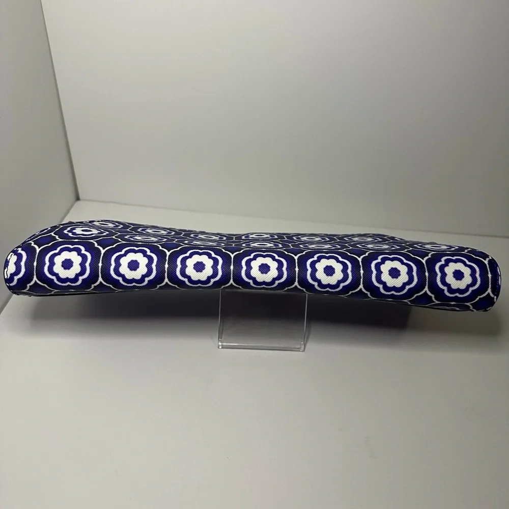 Trina Turk New Medallion Herringbone Blue & White Faux Envelope Leather Clutch